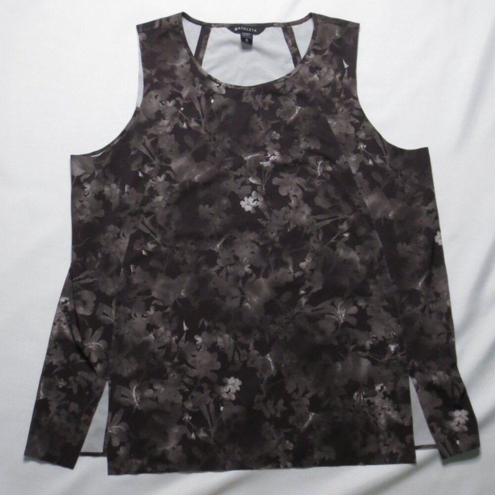 ATHLETA womens TOP shirt GRAY tank ATHLETIC floral ZEPHYR black SIZE XL